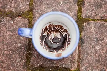 En delad kaffekoppsläsning med symbolerna som hittades i den 3